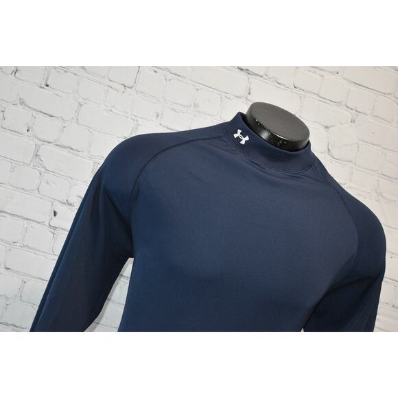 Under Armour Golf Gym Shirt Mock Turtleneck Mens Size Medium Blue Polyester - Picture 1 of 6